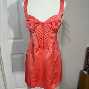 NWOT Bardot Coral Satin Bustier Dress